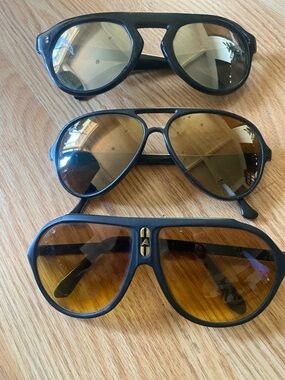 Three Black Aviator Sunglasses with Brown/Amber Lenses